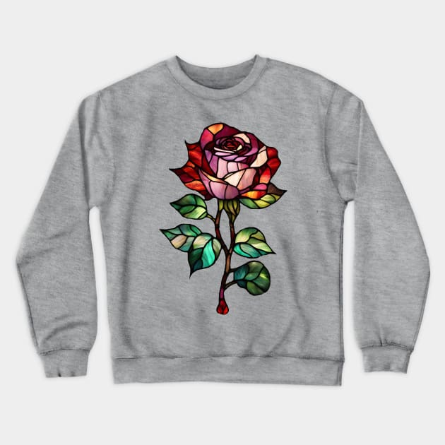 Stained glass single rose Crewneck Sweatshirt by craftydesigns